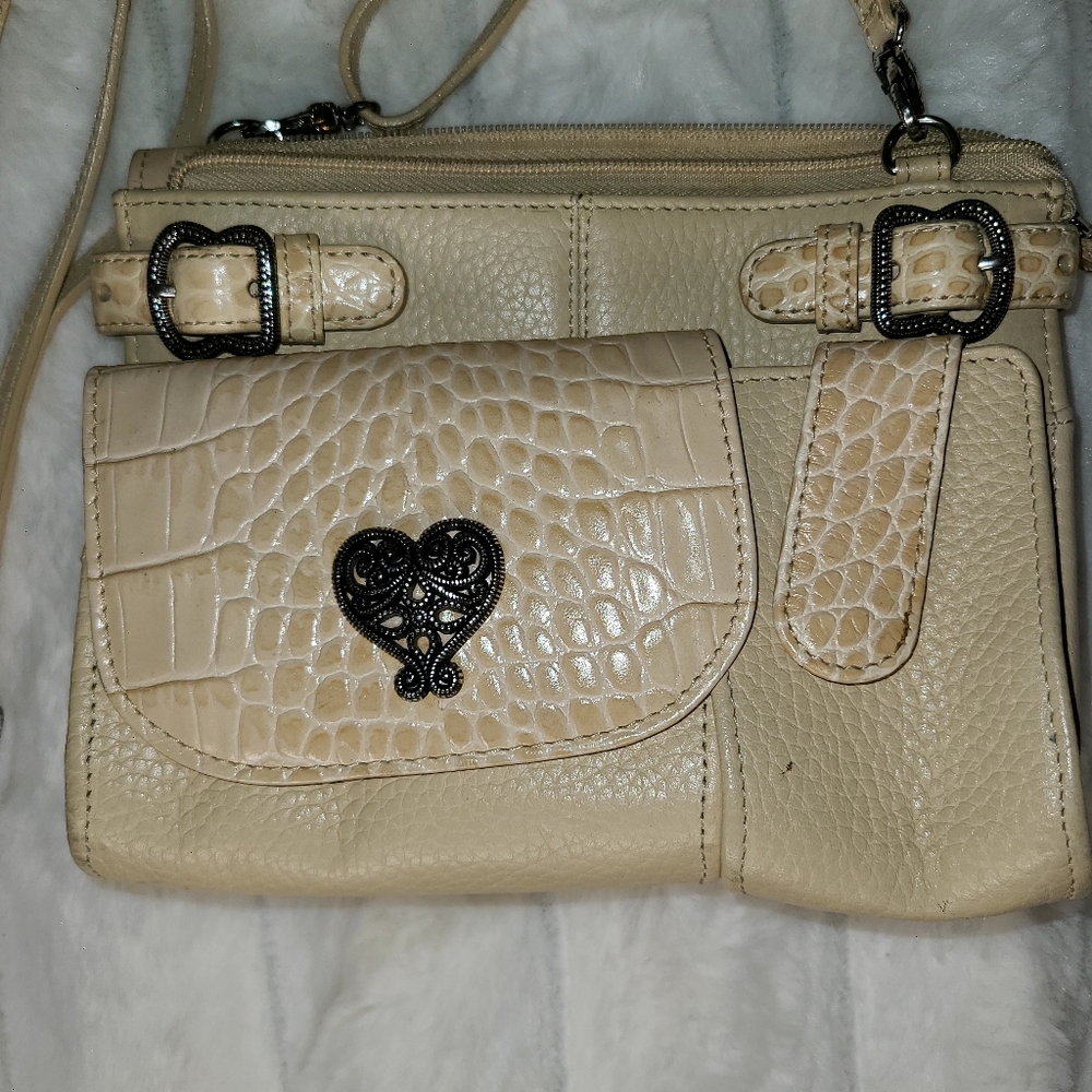 Brighton Cream Textured Crossbody Bag with Gold Accents - Picture 4 of 9